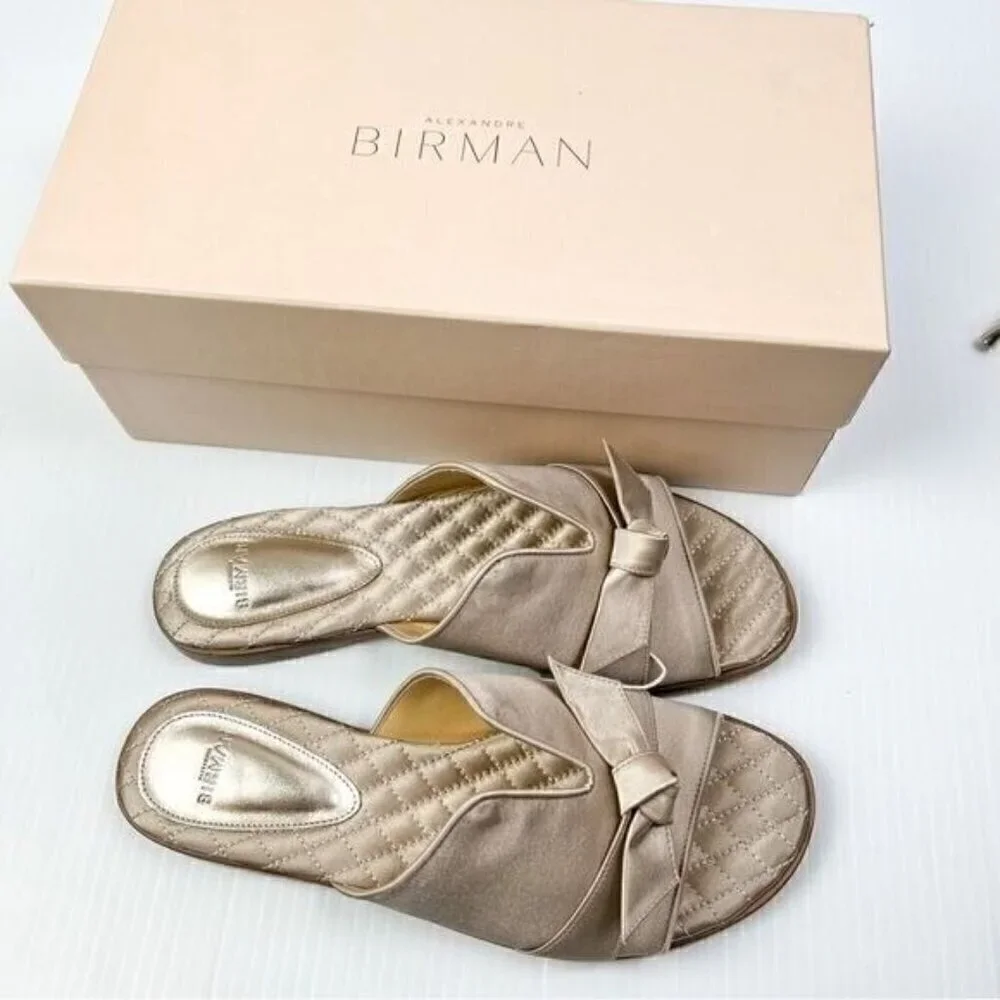 ALEXANDRE BIRMAN womens size 8.5 Clarita bow-embellished satin slides